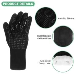 Unique Bargains Silicone Heat Resistant Fireproof Grilling Gloves 1 Set