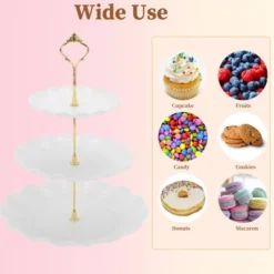 Unique Bargains 3 Tier Dessert Cupcake Stand Round Cup Cake Holder Tower White Gold Tone -Kitchen Utensil Store GUEST d606d4e2 12ca 4411 8b10 09a4f01fe0ff