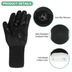 Unique Bargains Silicone Heat Resistant Fireproof Grilling Gloves 1472°F 1 Set