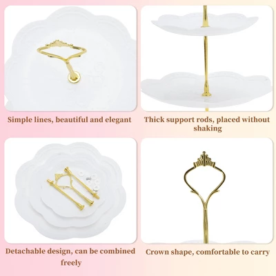 Unique Bargains 3 Tier Dessert Cupcake Stand Round Tiered Serving Tray For Donuts Fruits White Gold Tone 2 Unique Bargains 3 Tier Dessert Cupcake Stand Round Tiered Serving Tray For Donuts Fruits White Gold Tone - Image 2