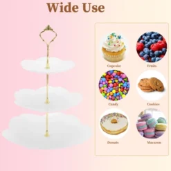 Unique Bargains 3 Tier Dessert Cupcake Stand Flower Shape Cup Cake Holder Tower White Gold Tone -Kitchen Utensil Store GUEST db49134d e4c5 4df6 969f ec81853f1208