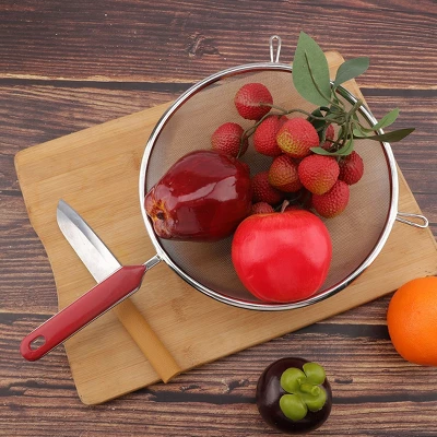 Unique Bargains Stainless Steel Mesh Strainer Long Handle Strainer For Kitchen 7.9" Dia Red 1 Pc 2 Unique Bargains Stainless Steel Mesh Strainer Long Handle Strainer For Kitchen 7.9" Dia Red 1 Pc - Image 2