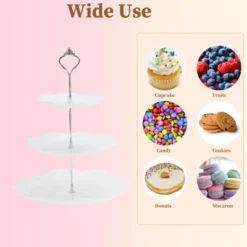 Unique Bargains 3 Tier Dessert Cupcake Stand Round With Tiered Serving Tray For Donuts Fruits White Silver Tone -Kitchen Utensil Store GUEST e06628fc 225f 4e9f b2e4 76522de06008