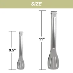 Unique Bargains Cooking Stainless Steel Toaster Salad Serving Tongs Silver Tone 9.5"&11" 2 Pcs