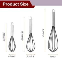Unique Bargains Stainless Steel Silicone Non-Stick Coated Heat-Resistant Whisk 3 Pcs