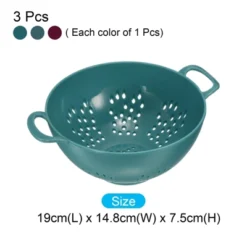 Unique Bargains Plastic Food Fruit Rice Washing Bowl Deep Colander With Double Handles 3 Pcs
