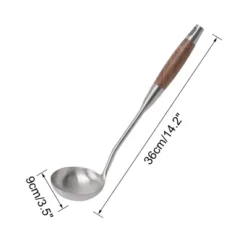 Unique Bargains Kitchen Cooking Utensil Wooden Handle Soup Ladle 14.2 Inch Silver Tone 1 Pc