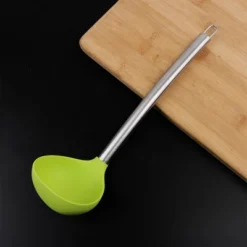 Unique Bargains Silicone Heat Resistant Stainless Steel Handle One Piece Design Soup Kitchen Spoon 12.4 Inch Length 1 Pc