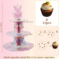 Unique Bargains 3-Tier Butterfly Pattern Cupcake Stand Tower Assorted Color