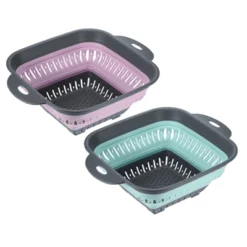 Unique Bargains Fruit Vegetable Washing Square Collapsible Silicone Colander With Handle 2 Pcs -Kitchen Utensil Store GUEST ea627486 86c1 4c01 928a 66f491be4fe4