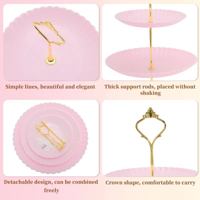 Unique Bargains 3 Tier Dessert Cupcake Stand Wave Style With Tiered Serving Tray For Donuts Fruits Pink Gold Tone 2 Unique Bargains 3 Tier Dessert Cupcake Stand Wave Style With Tiered Serving Tray For Donuts Fruits Pink Gold Tone - Image 2