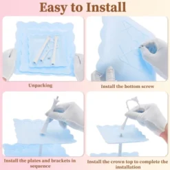 Unique Bargains 3 Tier Dessert Cupcake Stand Holder Square With Tiered Serving Tray For Donuts Fruits Blue White -Kitchen Utensil Store GUEST ee5def9d cbb2 42e6 b0ed 1d62df43d321