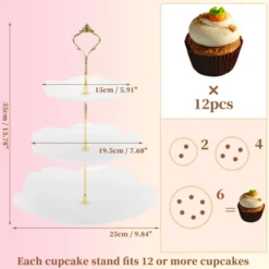 Unique Bargains 3 Tier Dessert Cupcake Stand Flower Shape Cup Cake Holder Tower White Gold Tone