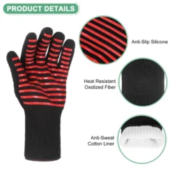 Unique Bargains Silicone Heat Resistant Fireproof Grilling Glove 1472°F Red 1 Pc