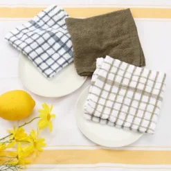 Unique Bargains Cotton Waffle Buffalo Checked Absorbent Dish Cloths 6 Packs