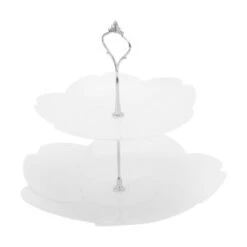 Unique Bargains 2 Tier Dessert Cupcake Stand Flower Shape Cup Cake Holder Tower White Silver Tone -Kitchen Utensil Store GUEST f0e4592b 1eb4 44b3 94b5 edfeeece197e