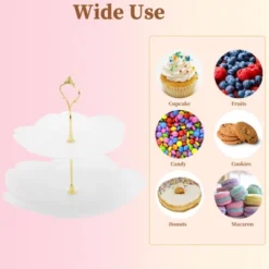 Unique Bargains 2 Tier Dessert Cupcake Stand Flower Shape Cup Cake Holder Tower White Gold Tone -Kitchen Utensil Store GUEST f21e56db 25cb 44ef 935f 0d1d2704acbf