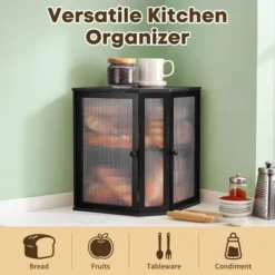 Unique Bargains Bamboo Acrylic Wavy Double Door Panel Large Corner Bread Container Black -Kitchen Utensil Store GUEST f25178e1 a5d1 48c8 88ad b7f6f376f45c