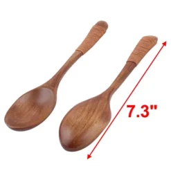 Unique Bargains Restaurant Kitchen Tableware Porridge Soup Wooden Spoon Brown 7.3'' Long 2 Pcs