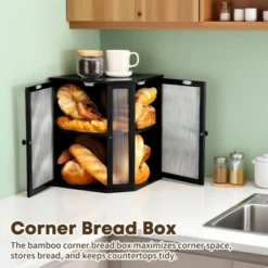 Unique Bargains Bamboo Acrylic Wavy Double Door Panel Large Corner Bread Container Black -Kitchen Utensil Store GUEST f3c21763 51c3 4353 b742 e77e8a714fed