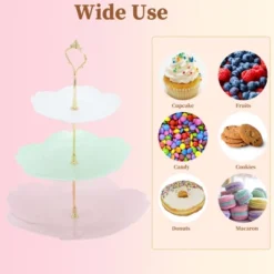 Unique Bargains 3 Tier Dessert Cupcake Stand Flower Shape Cup Cake Holder Tower White Pink Green -Kitchen Utensil Store GUEST f60b9079 185c 4488 9784 e0756f1e0f13