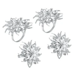 Unique Bargains Alloy Shiny Decorative Wear Resistance Rhinestone Crystal Flower Napkin Rings 4 Pcs -Kitchen Utensil Store GUEST f880a03b 8ce3 49e3 9680 104350af0a05