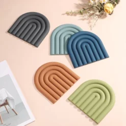 Unique Bargains U-shaped Heat Resistant Non-Slip Silicone Trivet Mat For Pots Coasters 2 Pcs
