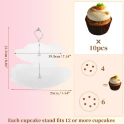 Unique Bargains 2 Tier Dessert Cupcake Stand Flower Shape Cup Cake Holder Tower White Silver Tone