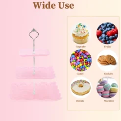 Unique Bargains 3 Tier Dessert Cupcake Stand Square With Tiered Serving Tray For Donuts Fruits Pink Silver Tone -Kitchen Utensil Store GUEST fbaf24e2 a79a 42a7 a679 d952ec29b8da