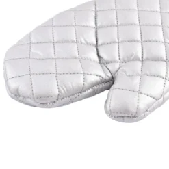 Unique Bargains Household Bakery Heat Resistance Microwave Baking Cotton Blends Kitchen Gloves 14.6"x5.9" Silver Tone 1 Pair